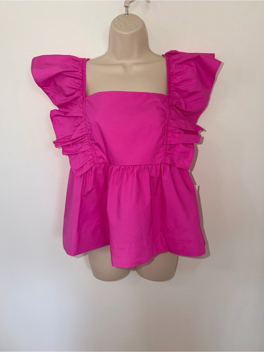 Women's Fuchsia Ruffle-Sleeve Square Neck Blouse